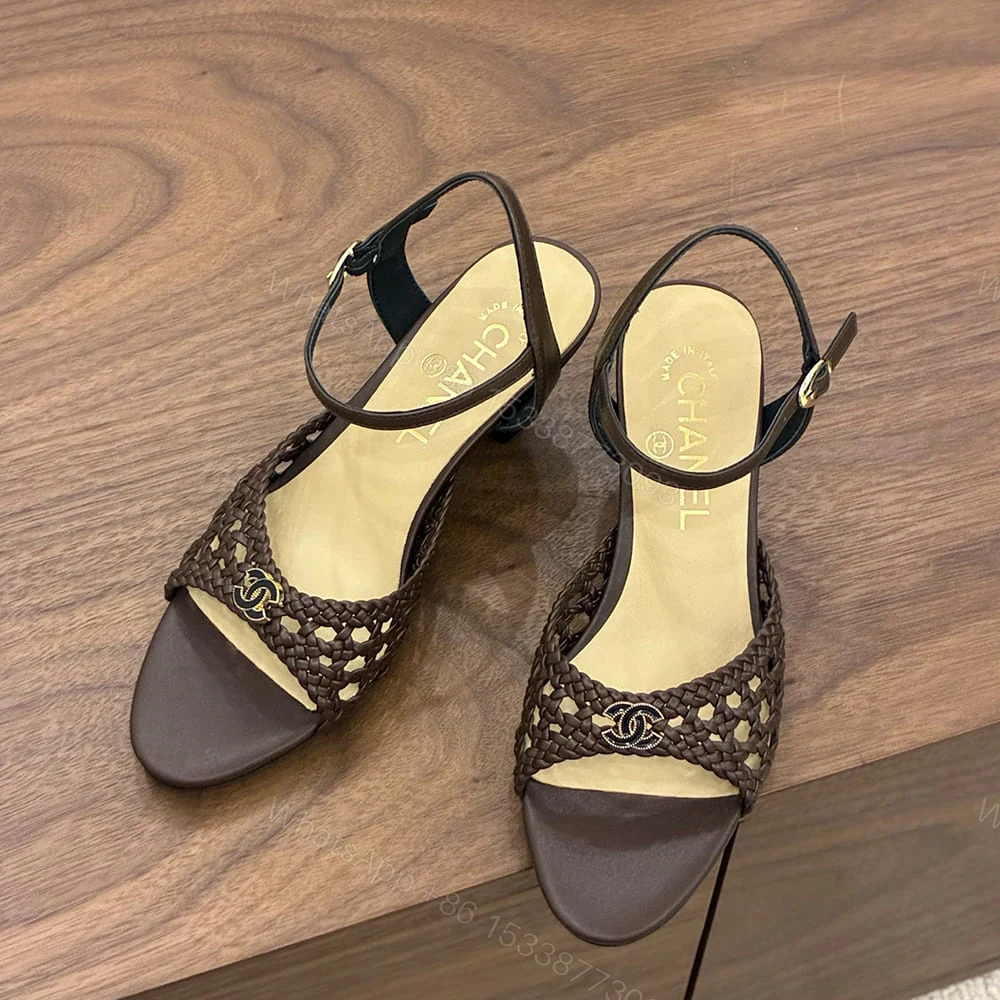 View 4 of CHANEL Braided Ankle-Strap Sandals 360978