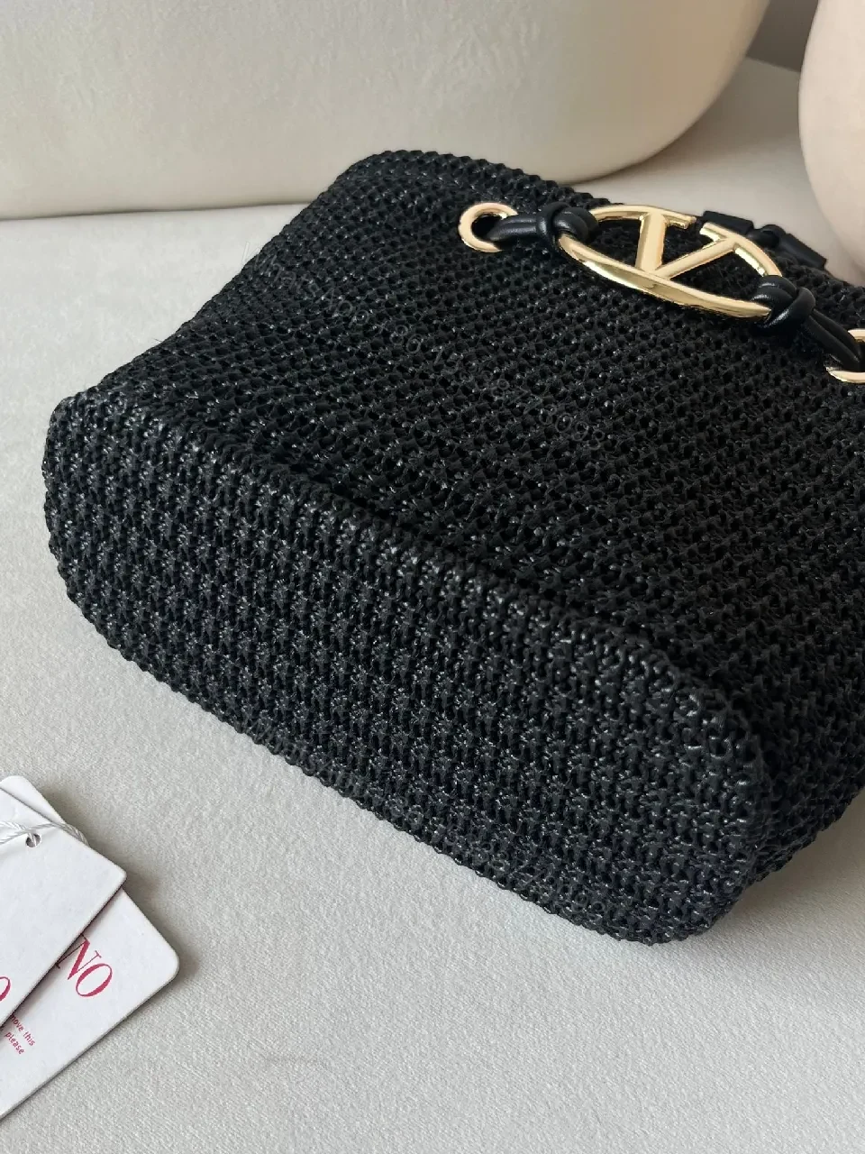 View 4 of Compact Black Knit Bag with Gold Hardware: Everyday Luxury Bag