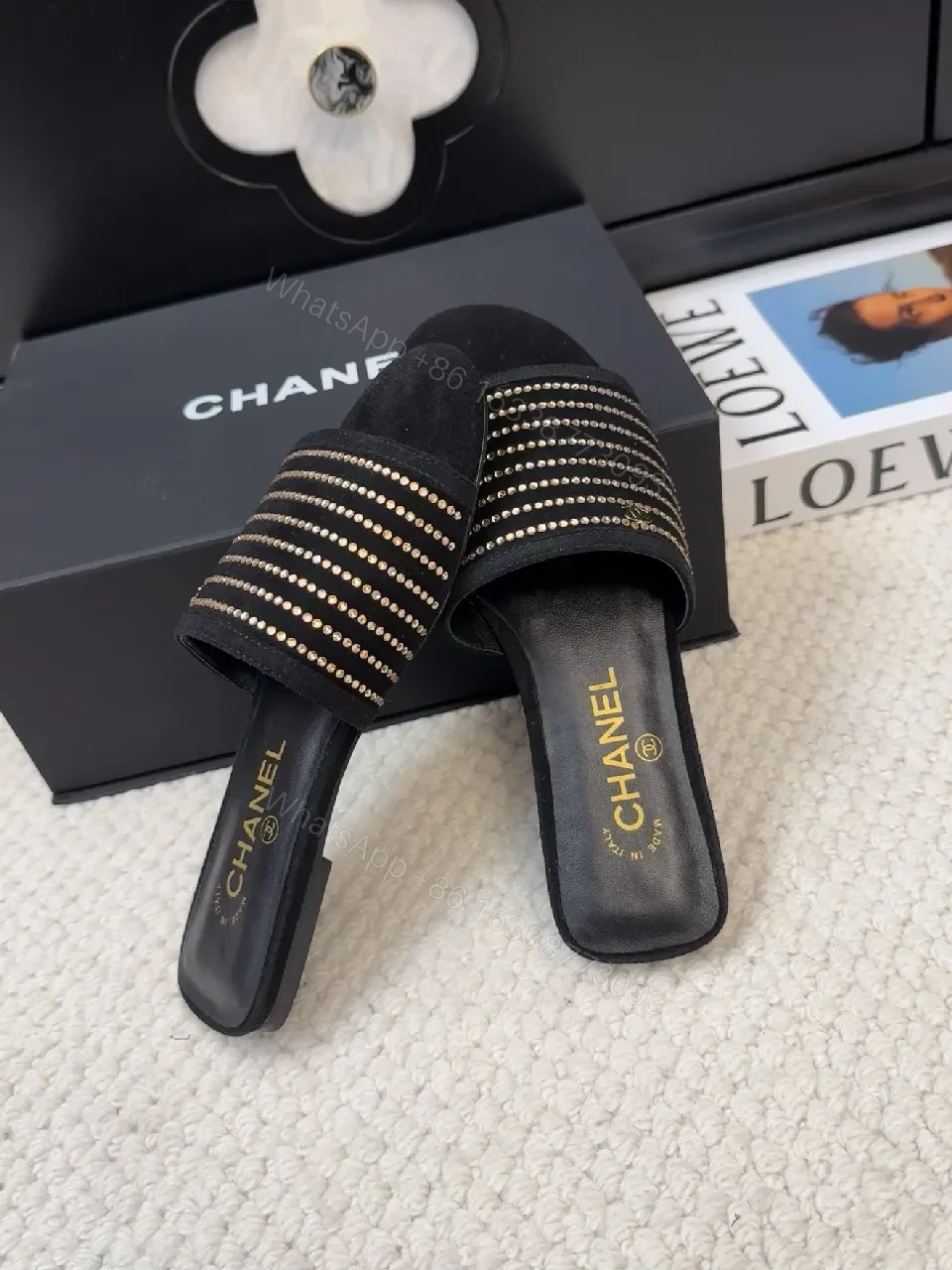 Chic Slip-Ons: Striped Embellished Luxe Mules — view 1