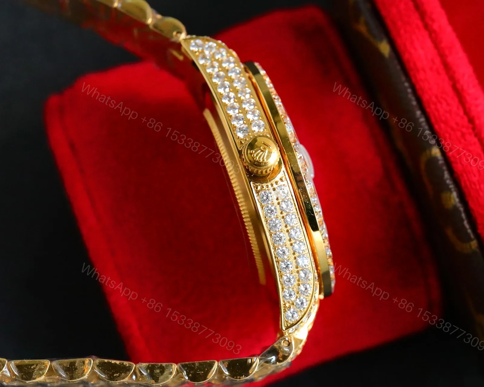 View 6 of Rolex Day-Date Gold Iced Replica 42MM Premium Full Gold Bracelet Diamond Dial Edition ROLEX-DD-GOLD-ICED-FULL-GOLD-DIA-42