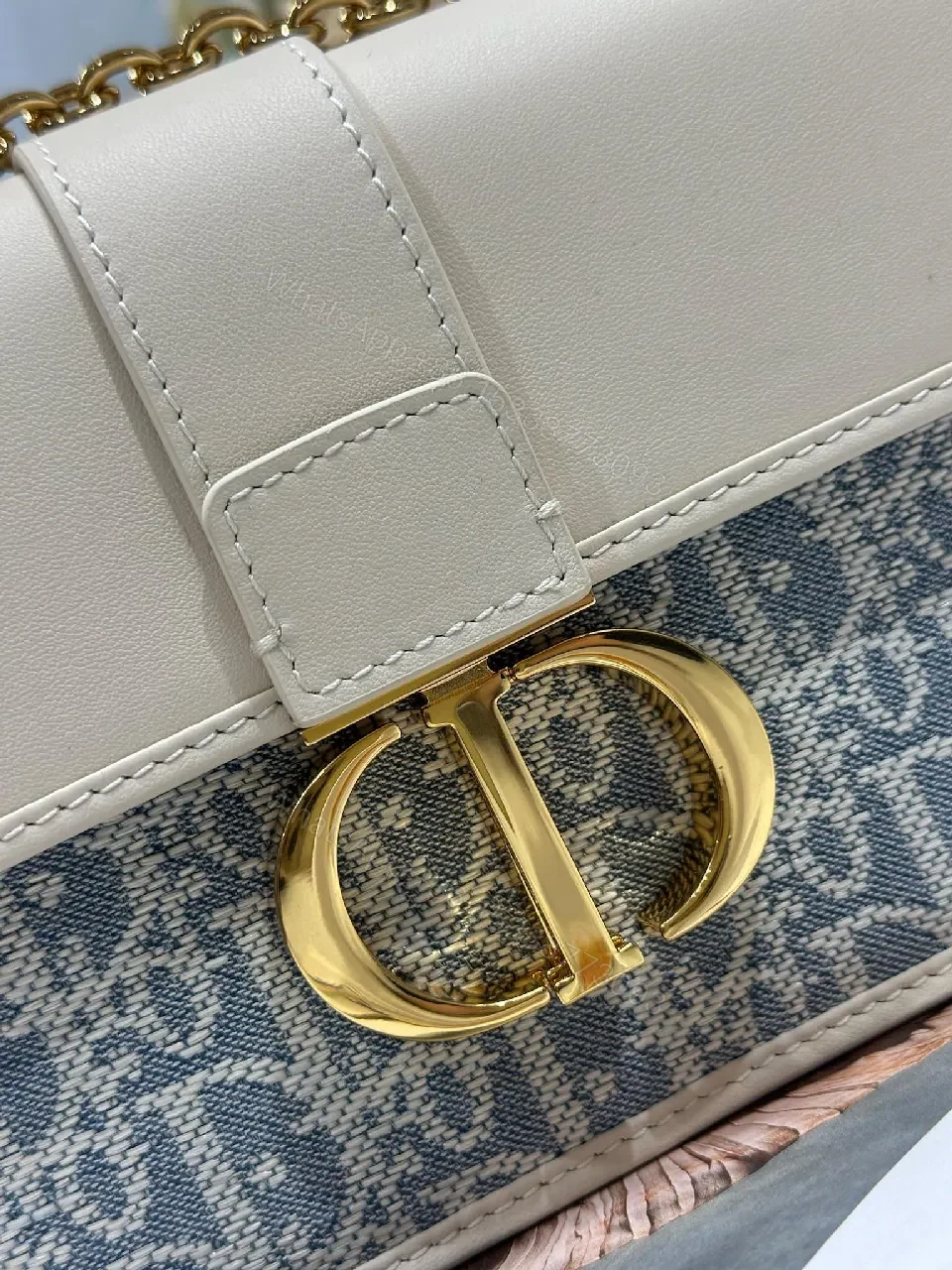 View 8 of Two-Tone Denim-Canvas Satchel with Gold Chain Bag