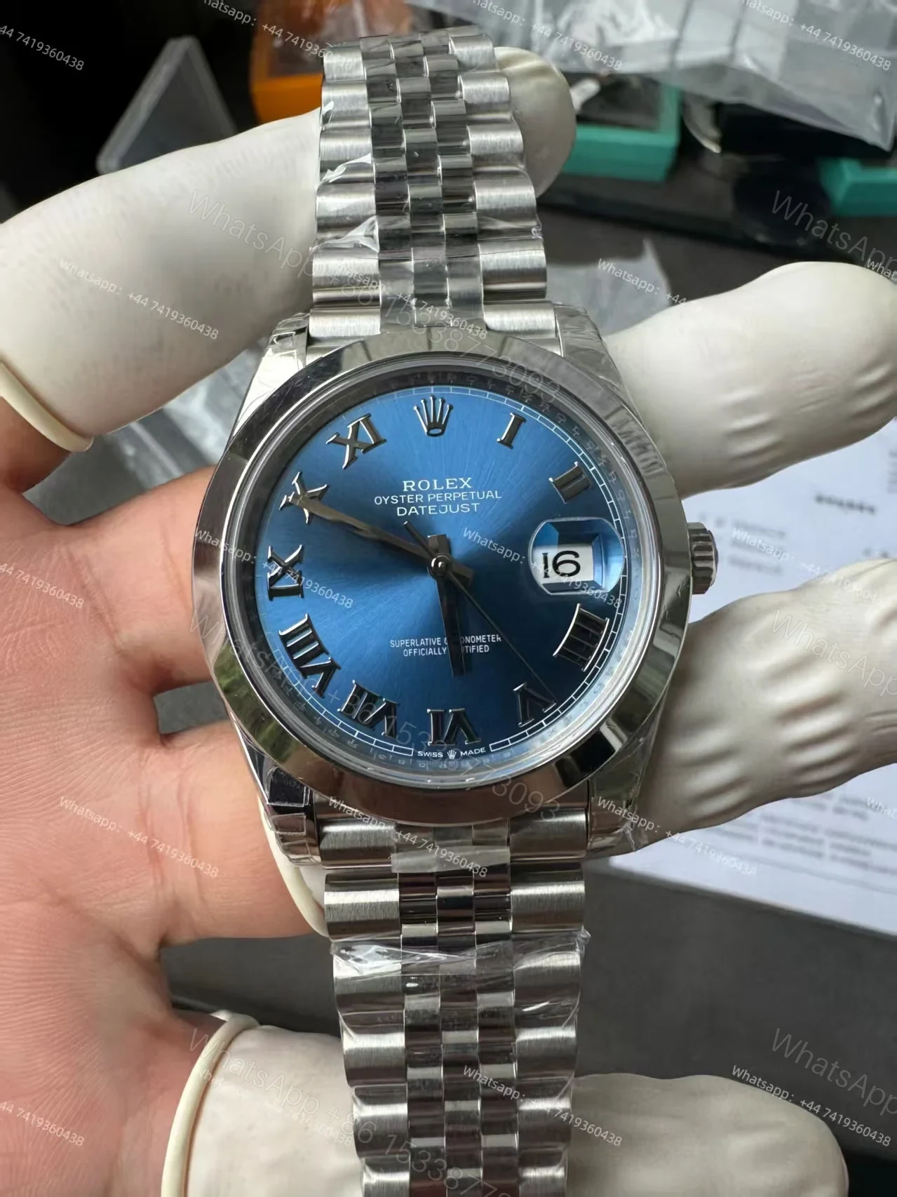 View 6 of Rolex Datejust M126300-0018 1:1 Replica Azzurro Blue Roman Dial Jubilee 41MM 3235 Movement Super Clone Watch