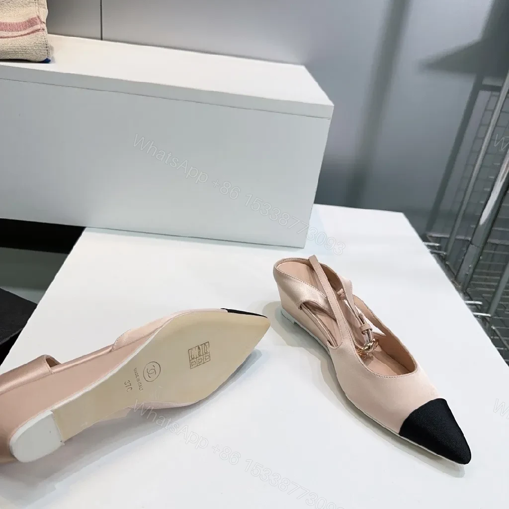 View 2 of Nude Leather Slingback Pumps with Black Cap Toe