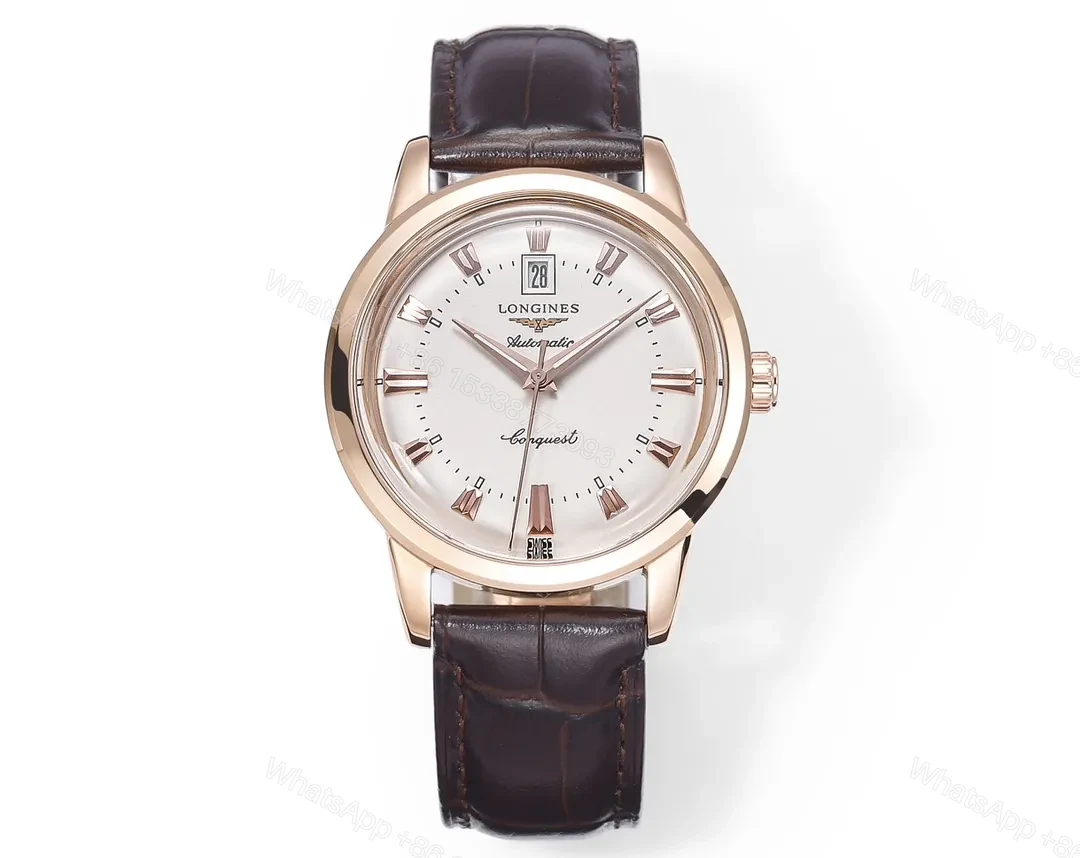 Longines Conquest Classic Re Edition Cyclops Watch Rose Gold with Brown Leather Strap — view 1