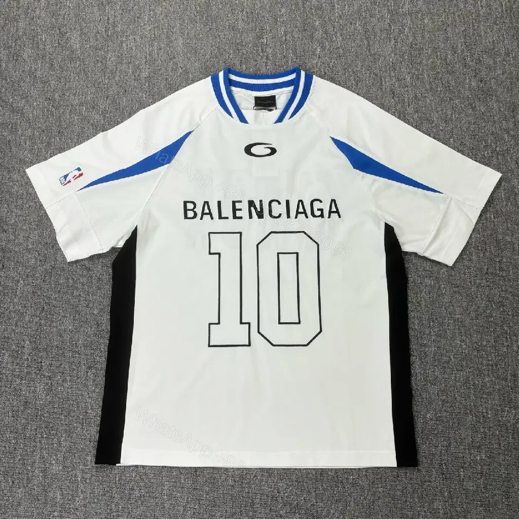 View 6 of Bold Black-White Statement Jersey Tee with Electric Blue Accents