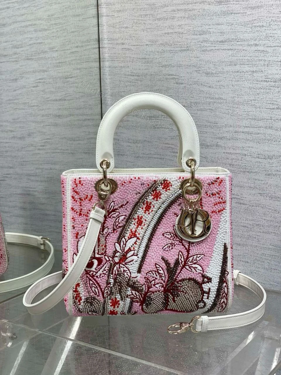 View 6 of CHRISTIAN DIOR Calfskin Toile De Jouy Beaded Sequin Embroidered Small