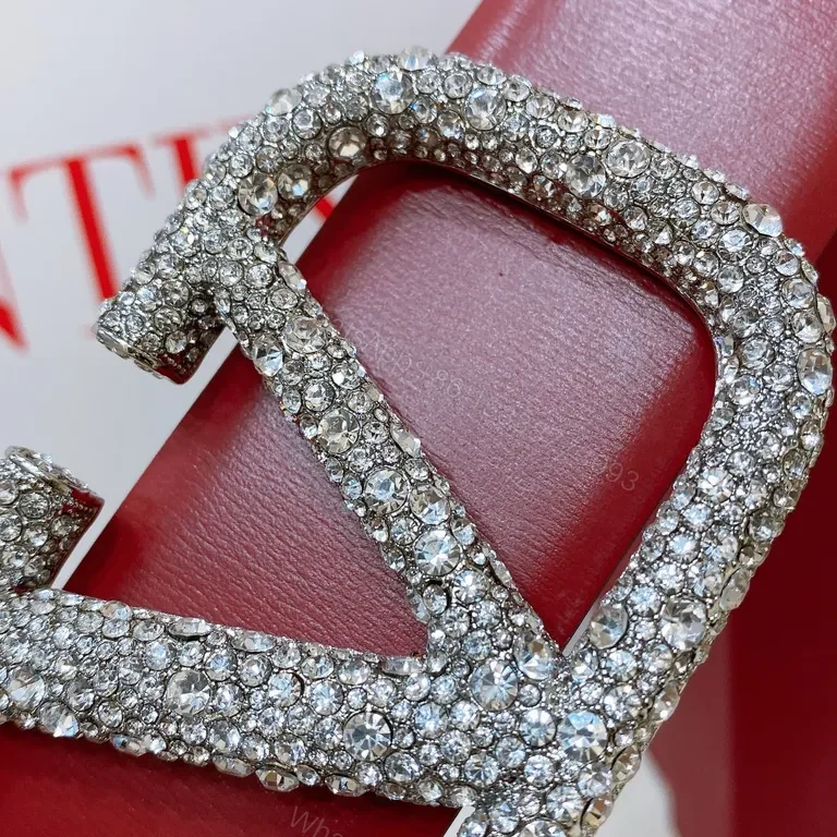 View 8 of Bold Valentino Red Belt with Crystal Double-V Buckle