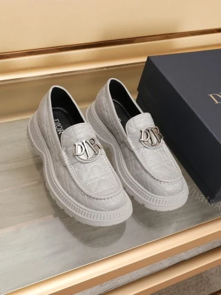 Dior Buffalo loafers in gray quilted leather — view 1