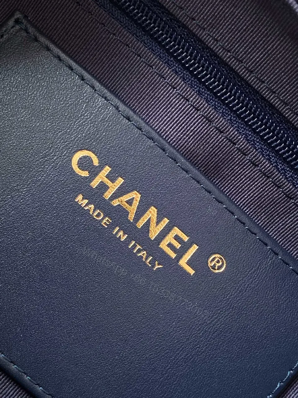 View 2 of Denim-Texture Luxe Shoulder Bag with Gold Hardware