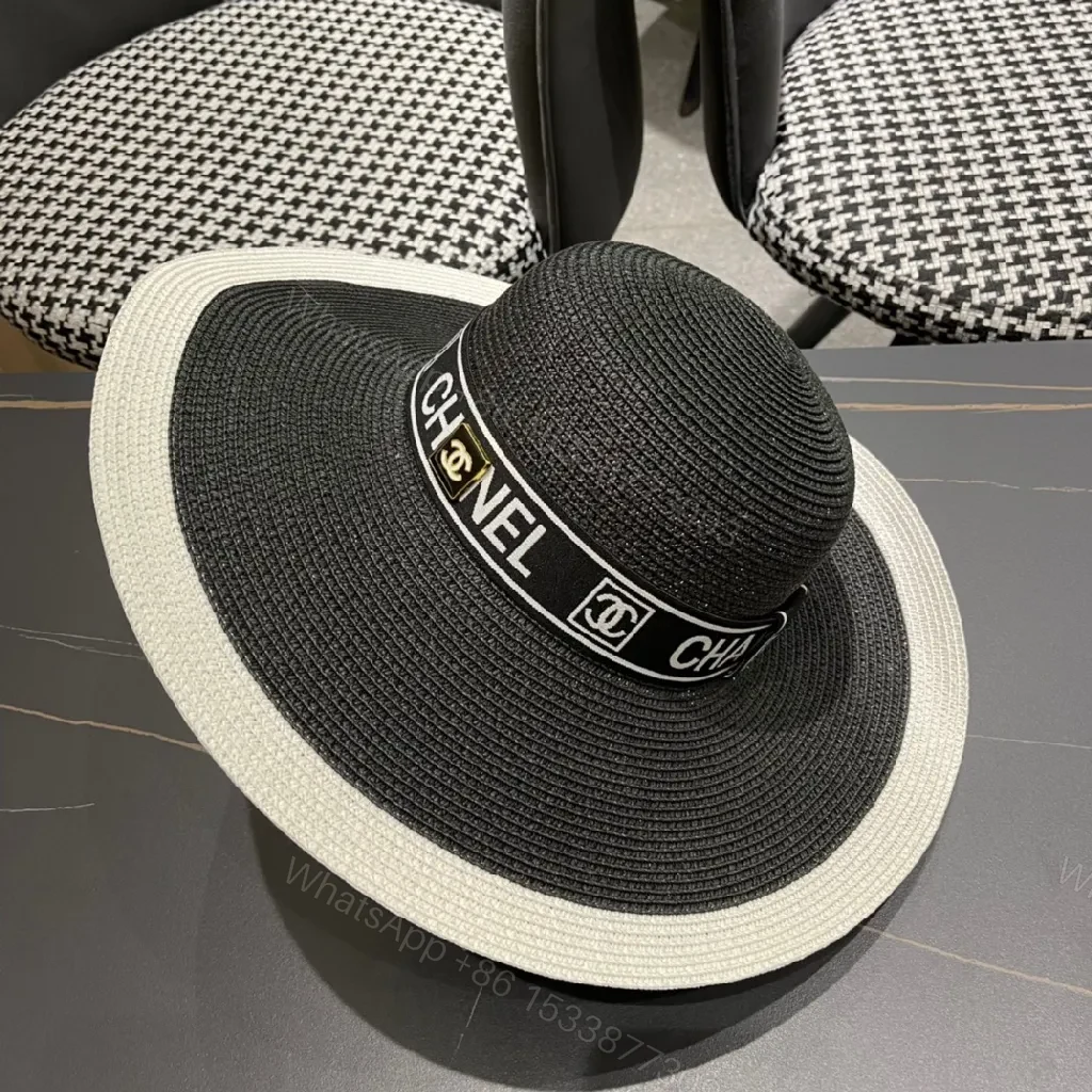View 5 of Two-Tone Wide-Brim Straw Hat: Luxe Everyday Statement