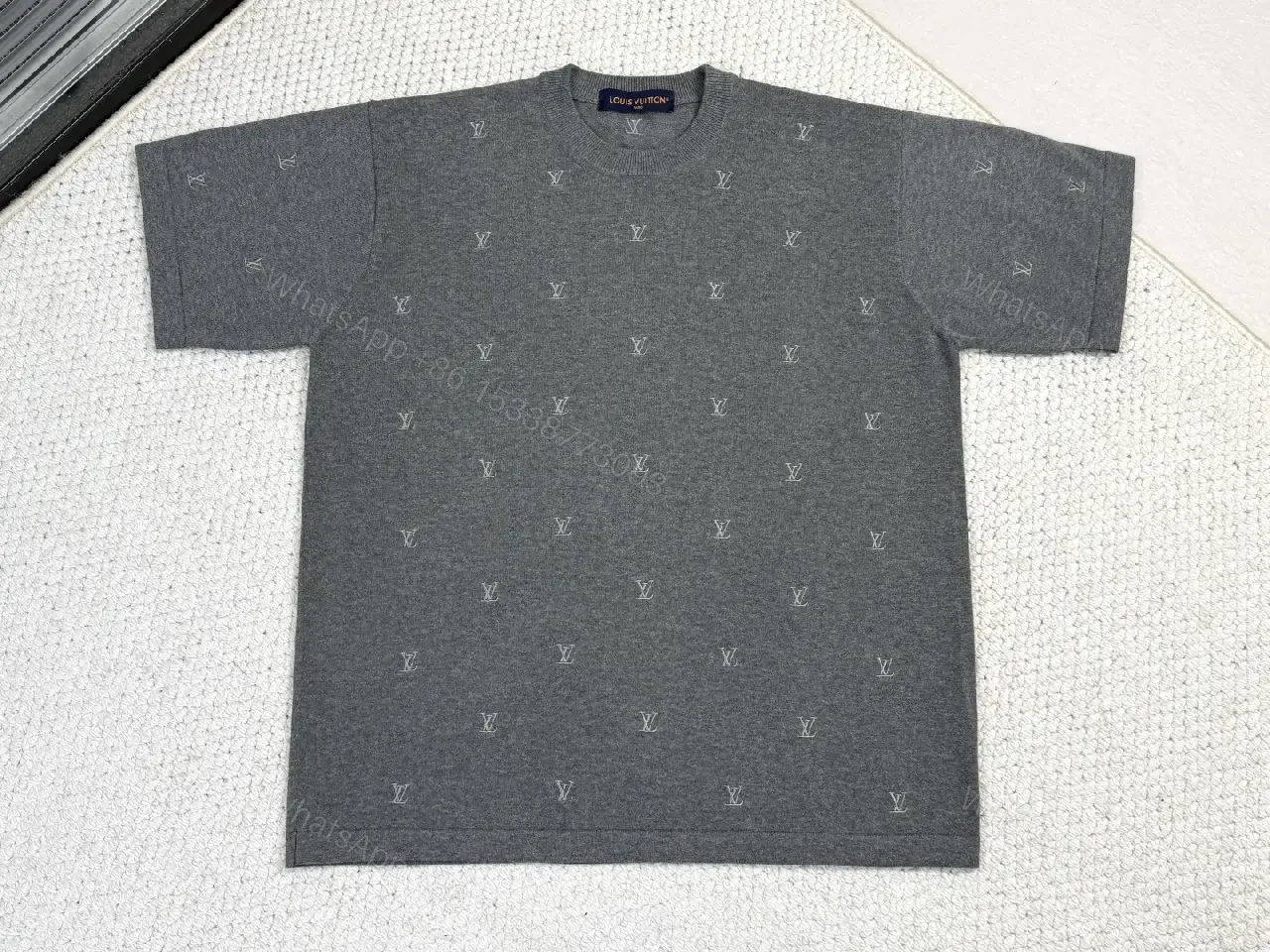 Charcoal Knit Crewneck Sweater: Subtle Logo Texture, All-Season Comfort — view 1