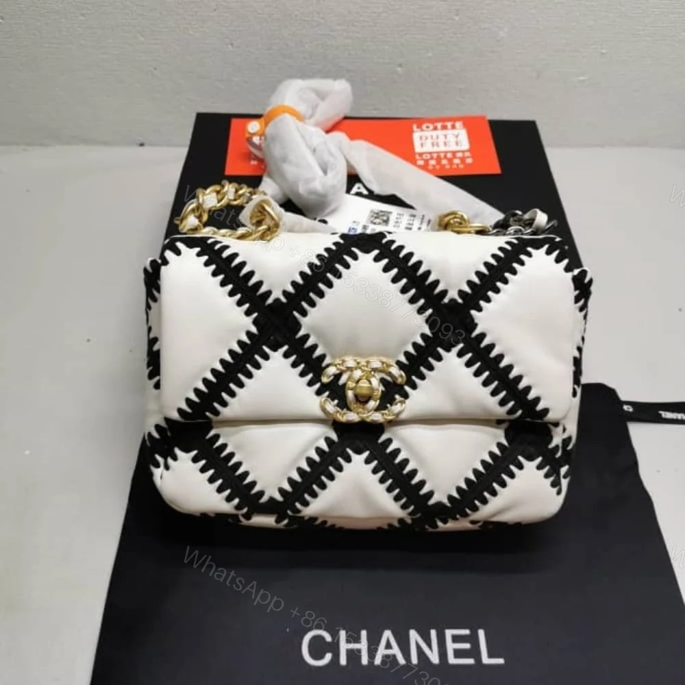 View 2 of Chanel 19 Flap Bag Crochet Gold And Silver Tone White Black 24Cm