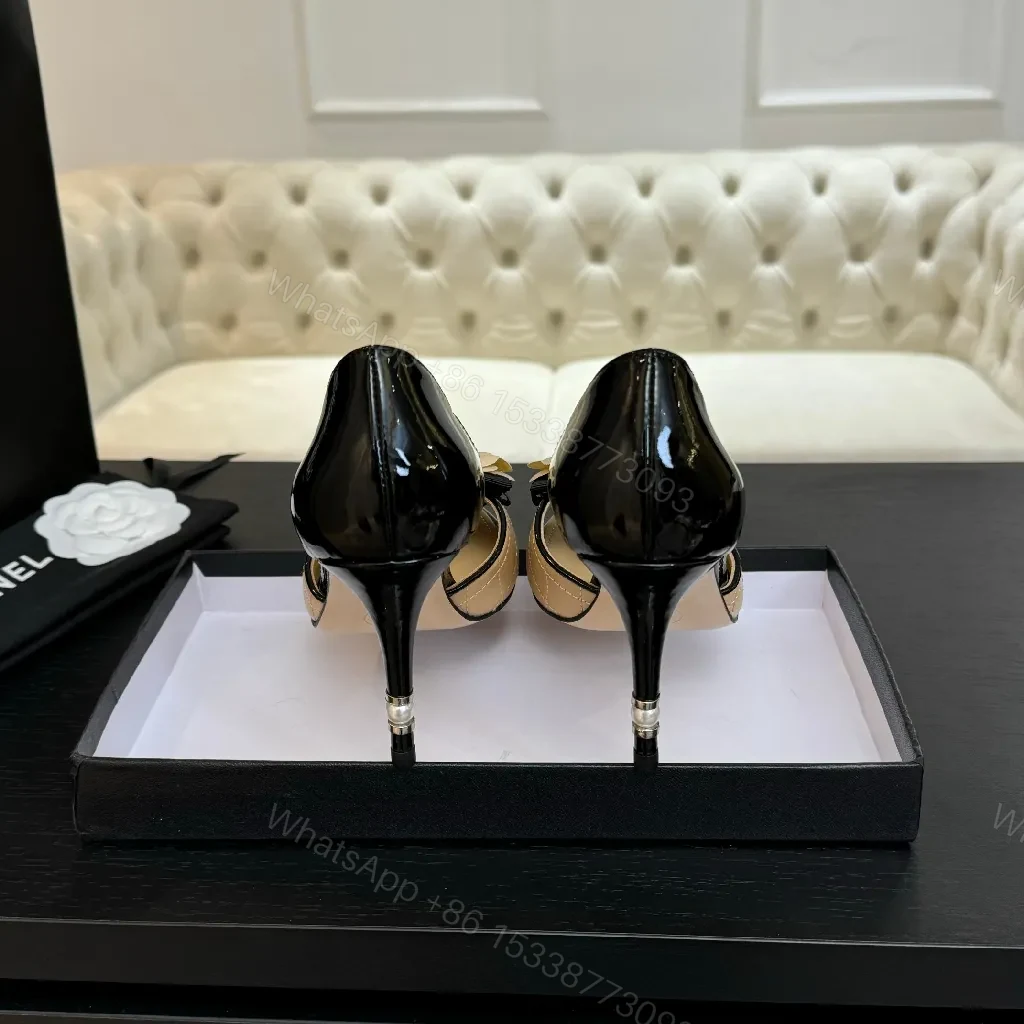 View 9 of Beige Leather Flower Slingbacks: Luxe, Comfortable, Elegant