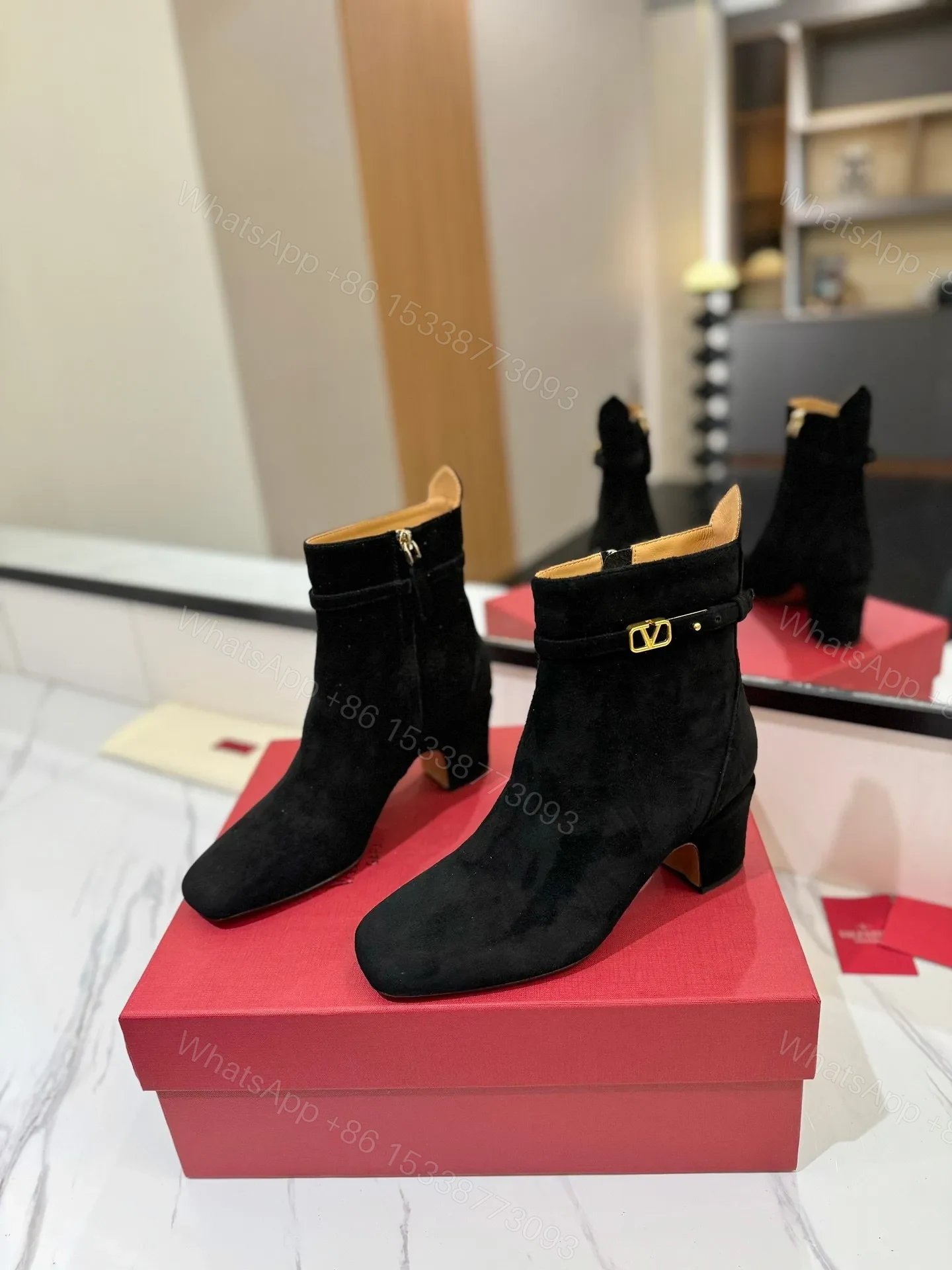 View 3 of Valentino Women Black Suede Ankle Boots