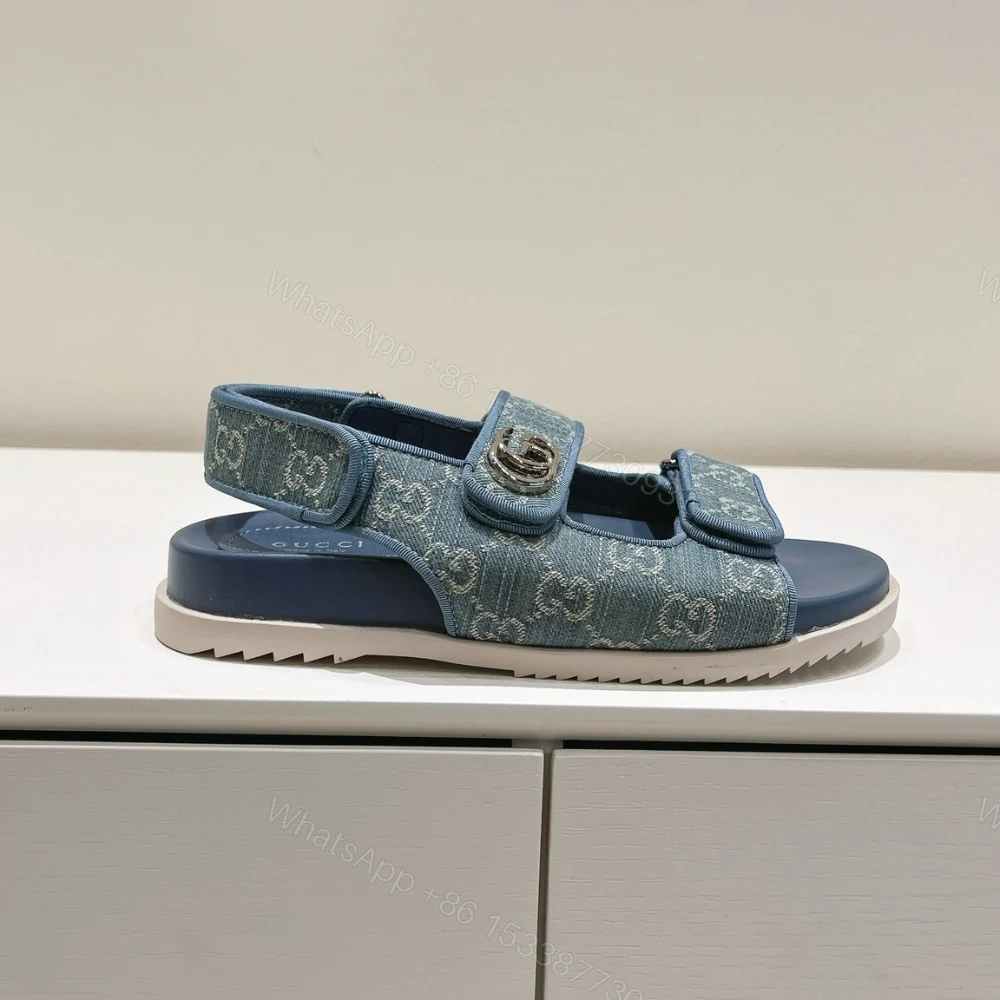 View 5 of GUCCI DOUBLE G GG DENIM SANDAL DENIM BLUE