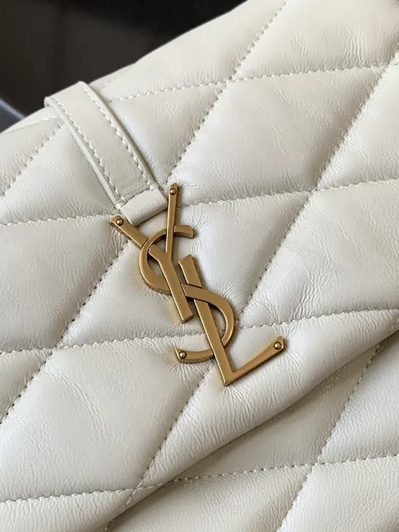 View 9 of White Quilted Leather Shoulder Bag with Gold-YSL Logo