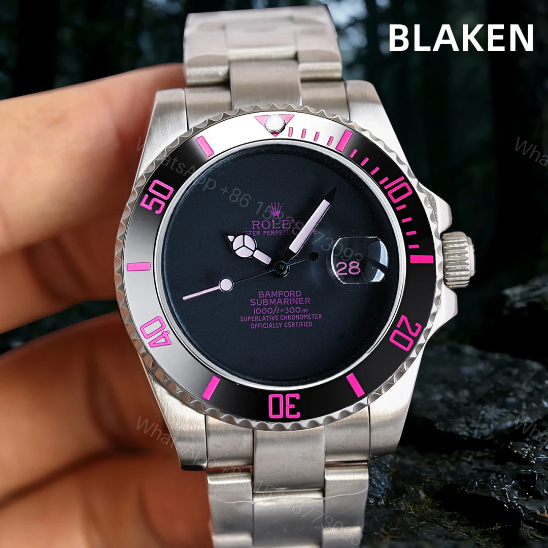 ROLEX高仿Bamford黑粉水鬼腕錶 客製化彩色刻度運動手錶 — view 1