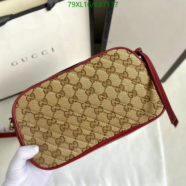 View 5 of Gucci Replica GG Marmont Small Beige Canvas Shoulder Bag with Leather Trim CXV319