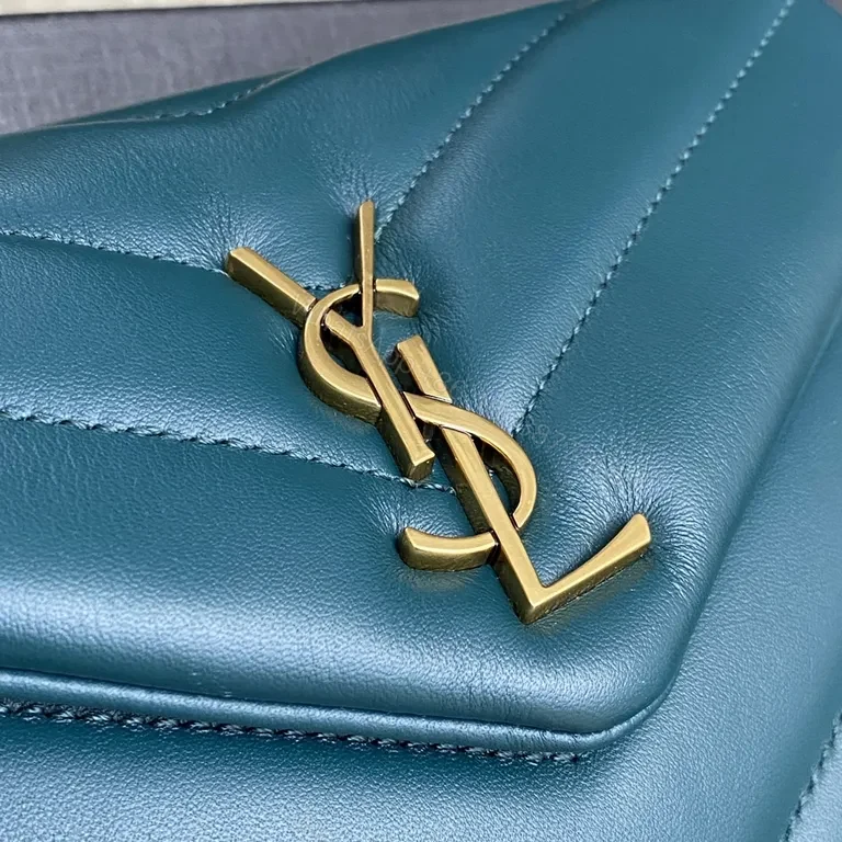 View 9 of Teal Quilted Flap Bag with Gold YSL Accent - Compact Luxury