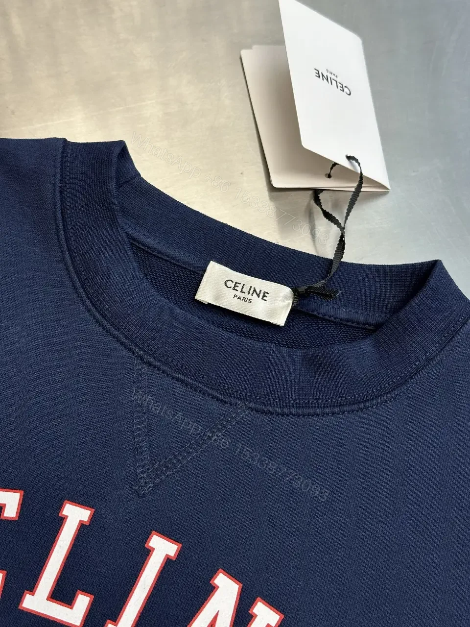 View 6 of Dark Navy Cotton Blend Crewneck Sweatshirt with Emblem