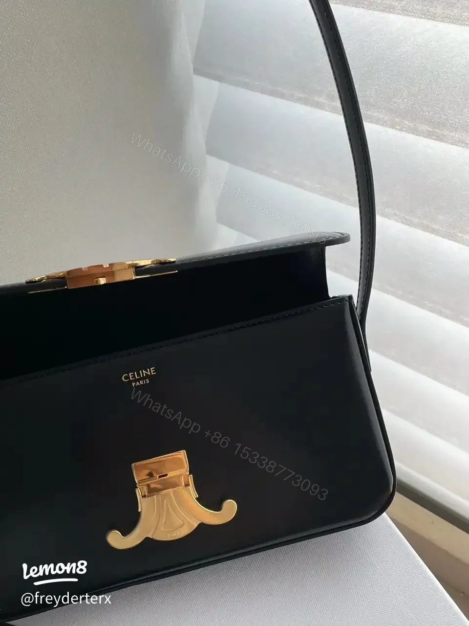 View 3 of Celine Triomphe Black Smooth Leather 20cm