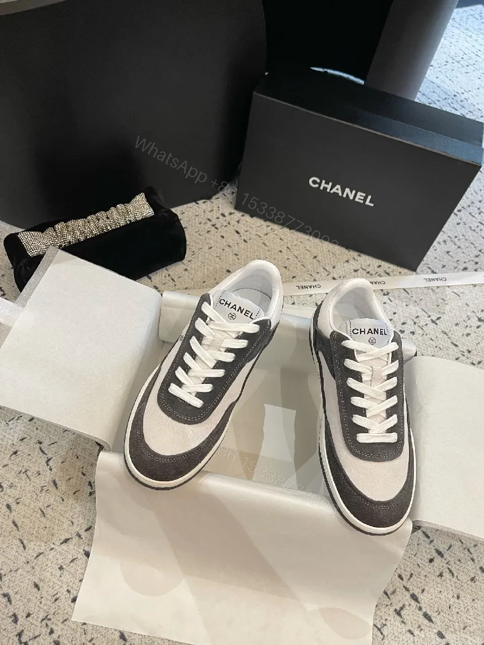 View 3 of Dual-Tone Suede-Textile Sneaker: Luxe Everyday Comfort