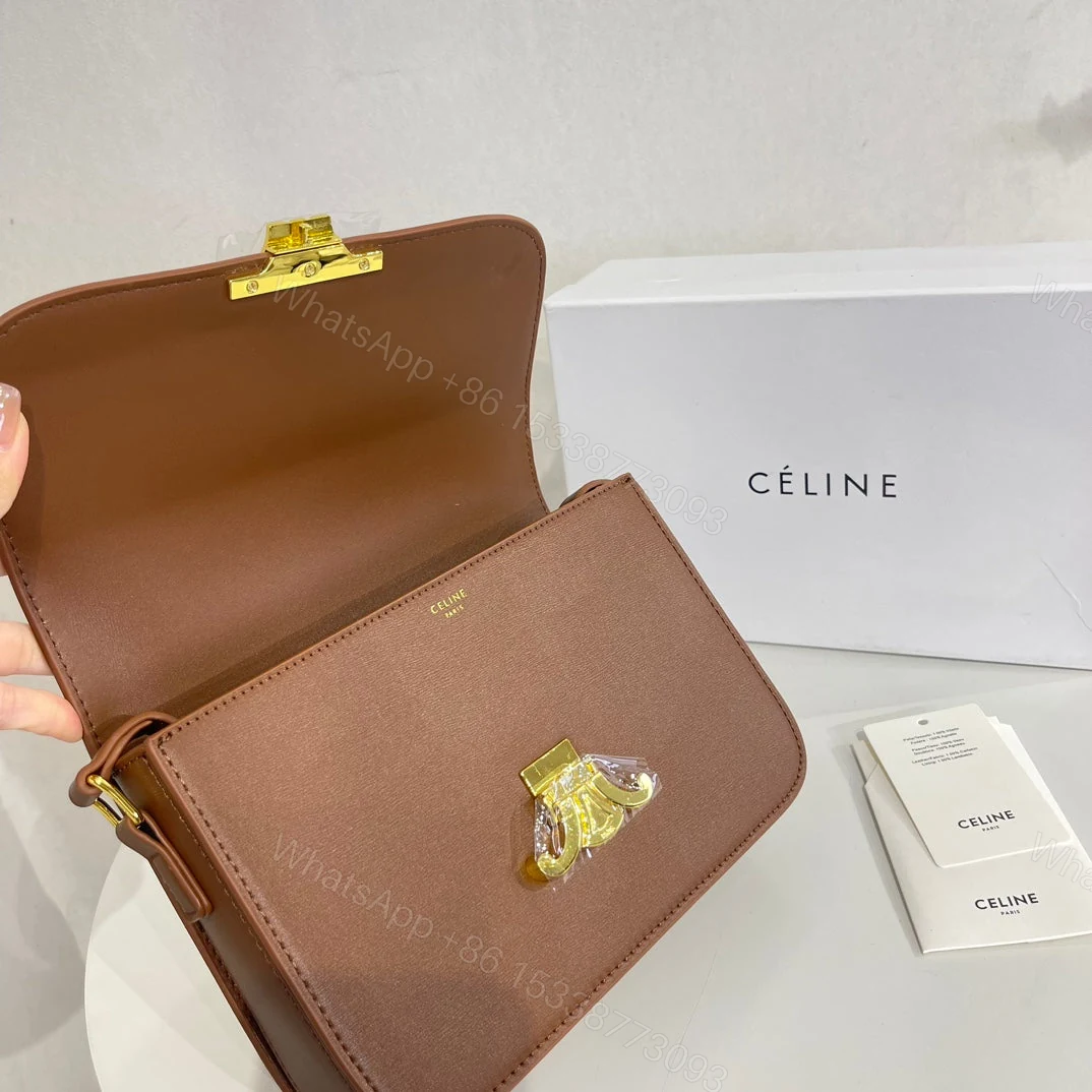 View 5 of CELINE TEEN TRIOMPHE BAG IN SHINY CALFSKIN BROWN 18CM