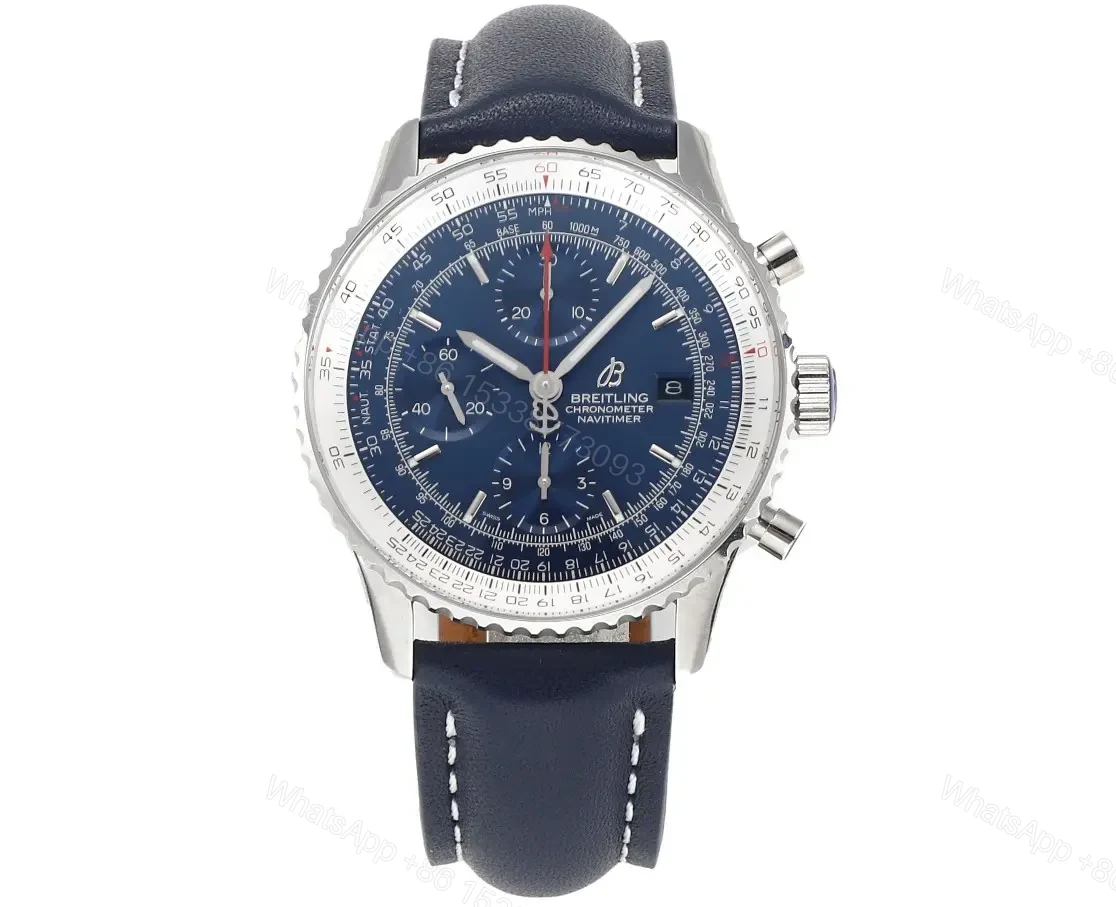 GF Factory Breitling Navitimer B01 Chronograph 43mm Blue Dial Stainless Steel Leather Strap Watch — view 1