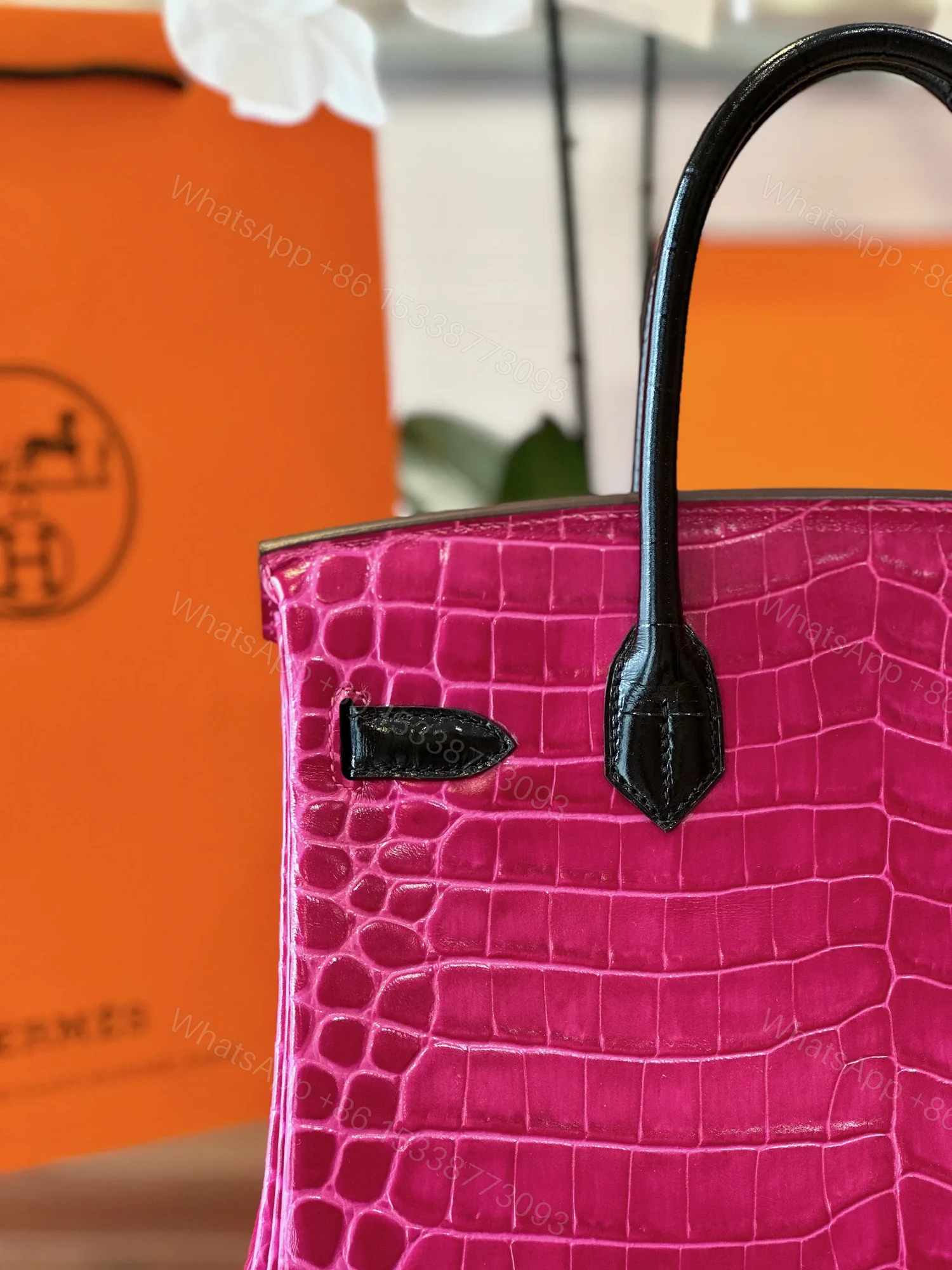 View 3 of HN Pink/Black Genuine Crocodile Leather Gold Hardware – Custom Made