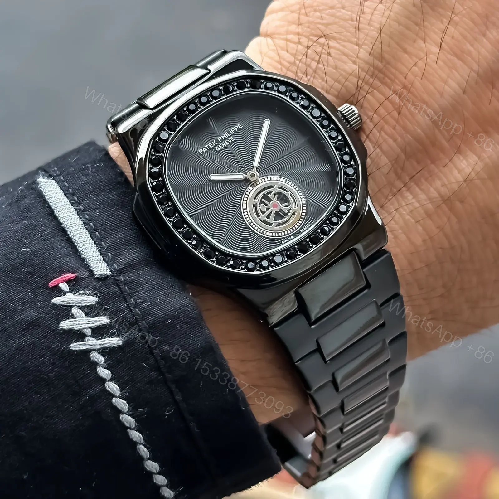 View 3 of Patek Phillipe Nautilus Full Black # Patek Phillipe # Men?s # Model: Nautilus Features:- > MATERIAL ? Stainless Steel