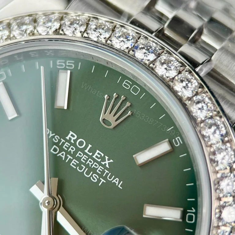 View 2 of Datejust 41mm Custom Green Dial Moissanite Diamonds Super Clone