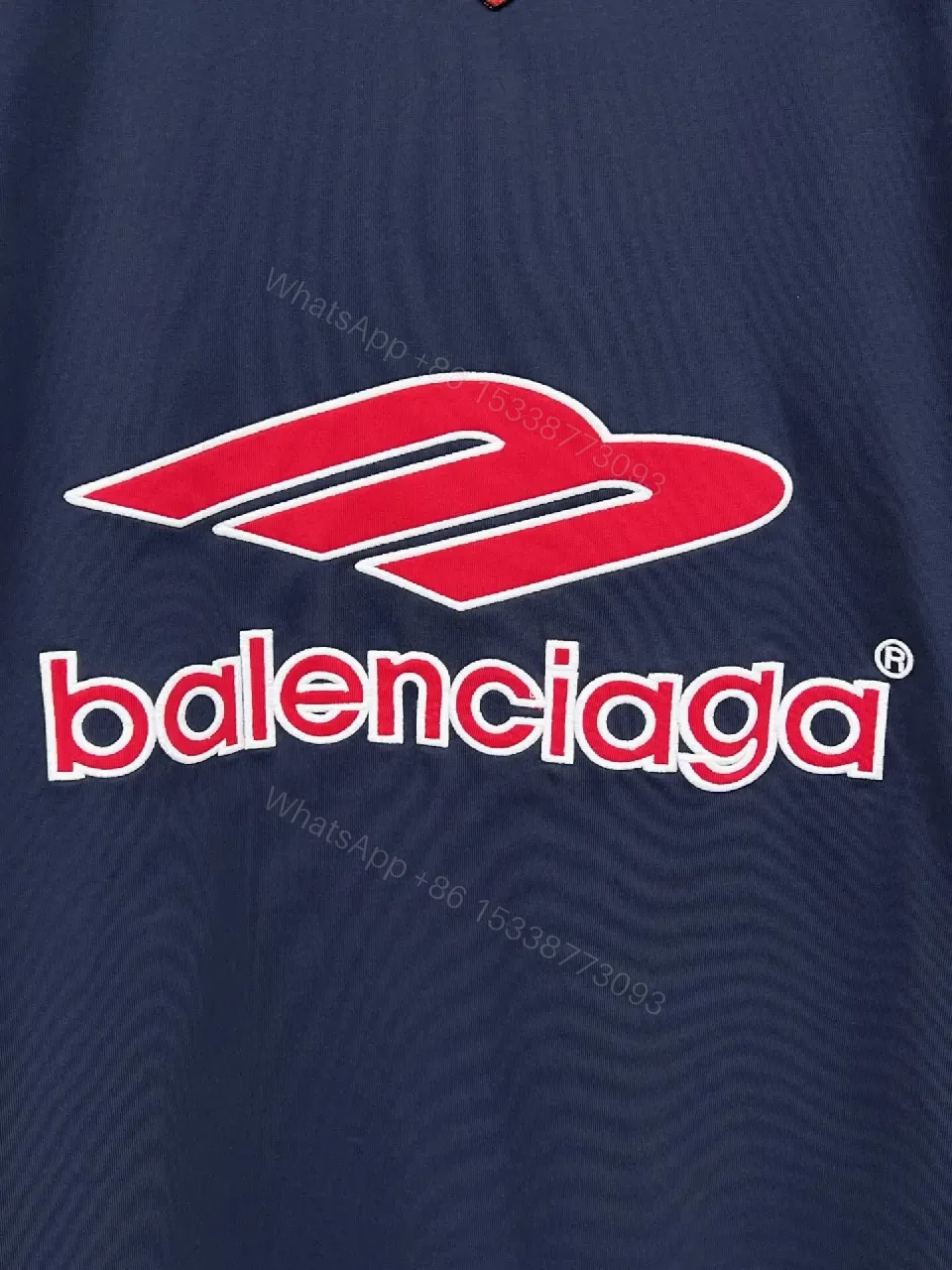 View 6 of Navy Jersey with Bold Logo, Red Trim, Luxe Streetwear