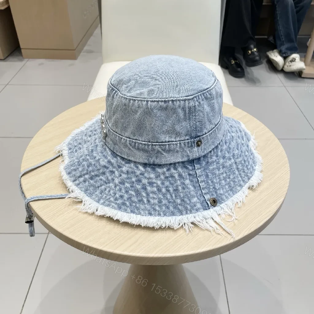 View 9 of Denim Bucket Hat with Frayed Edge, High-Style Accent