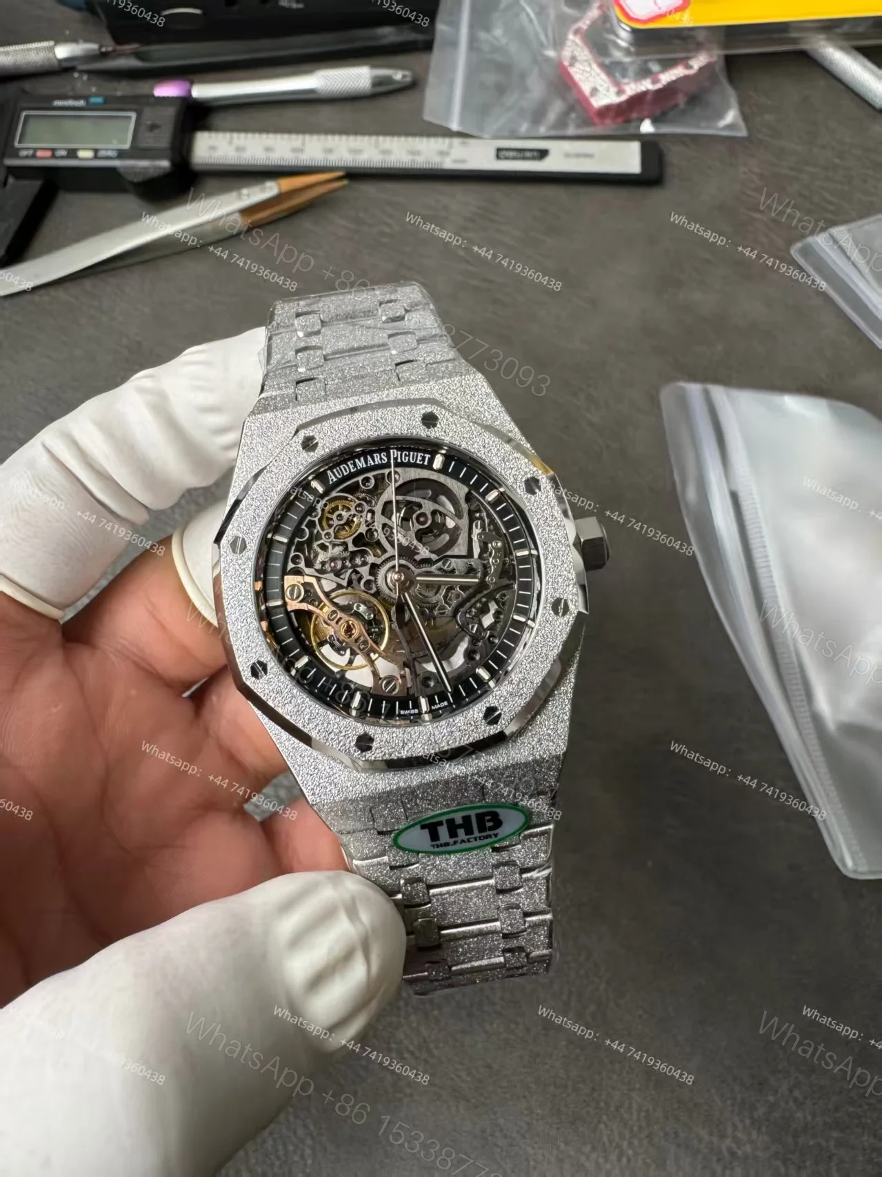 View 3 of Audemars Piguet Super Clone Royal Oak 15407 Frosted Gold Skeleton Dial 41MM