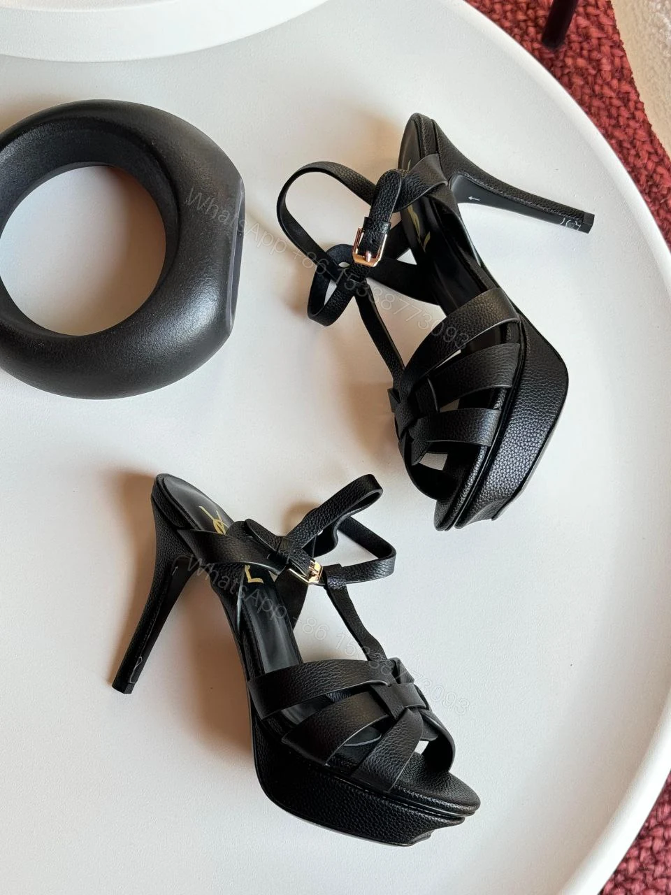 View 3 of Saint Laurent Burgundy Leather Tribute Sandals