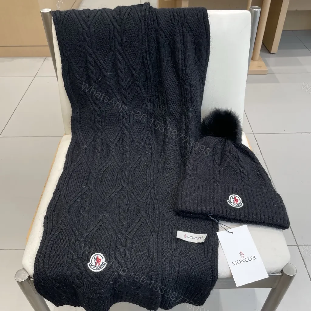 View 9 of Deep Black Knit Scarf & Beanie Set: Cable Knit, Cozy Warmth