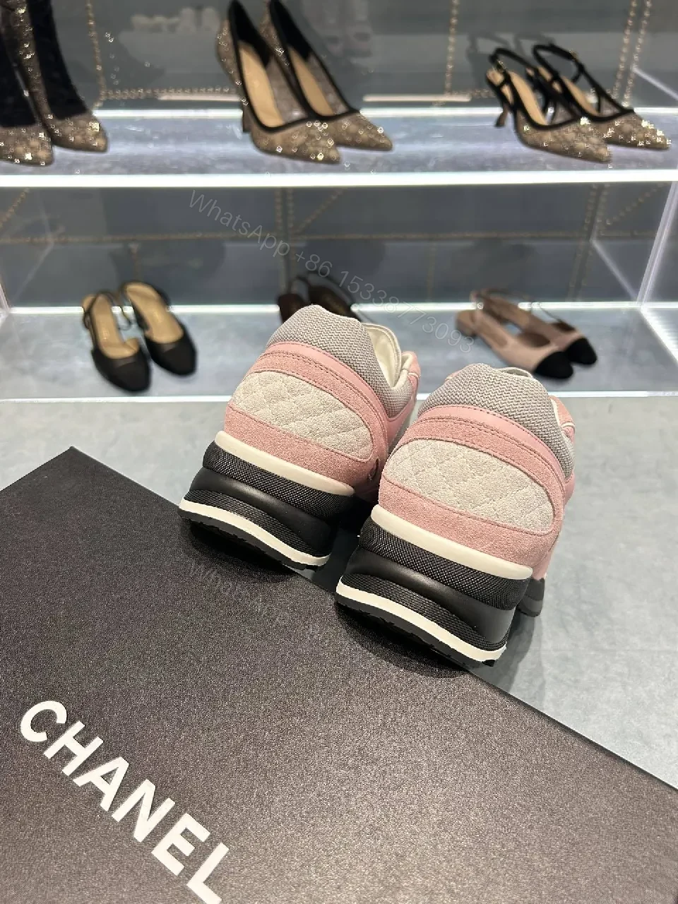 View 7 of Pink Mesh Ballerina-Style Sneaker with Luxe Quilted Detail