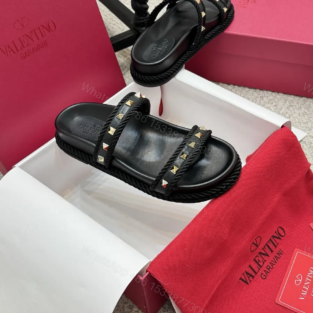 View 5 of Statement Leather Slide with Rope Trim Studs