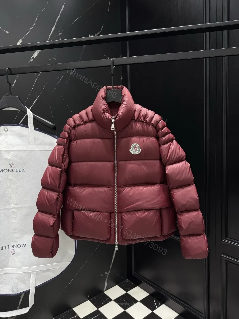 Burgundy Quilted Puffer Jacket: Rich Texture, Warmth — view 1