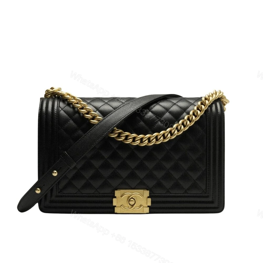 Chanel Boy Medium Handbag Grained And Gold Tone Metal Black 25Cm — view 1