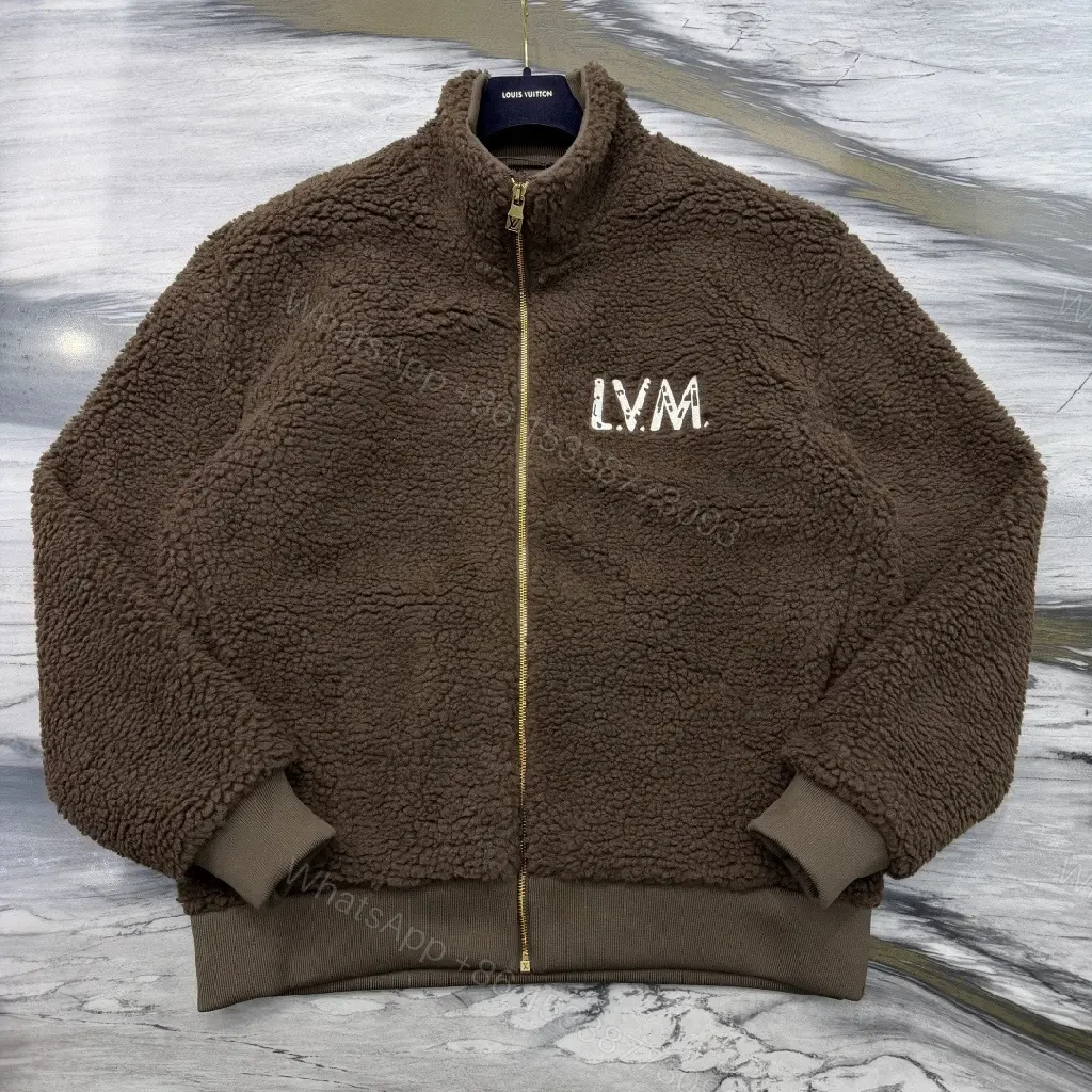 View 3 of Brown Sherpa Bomber Jacket with Monogram – Cozy Luxury Outerwear