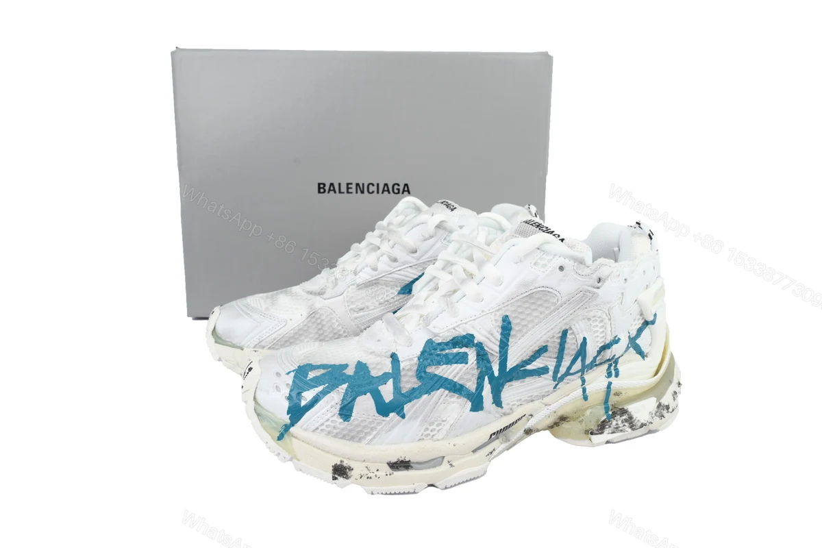 View 4 of Balenciaga Runner Sneaker 'Graffiti - White Blue'772774 W3RBQ 9040