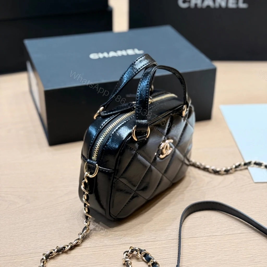 View 6 of Chanel Mini Bowling Bag Shiny And Gold Tone Black 18cm