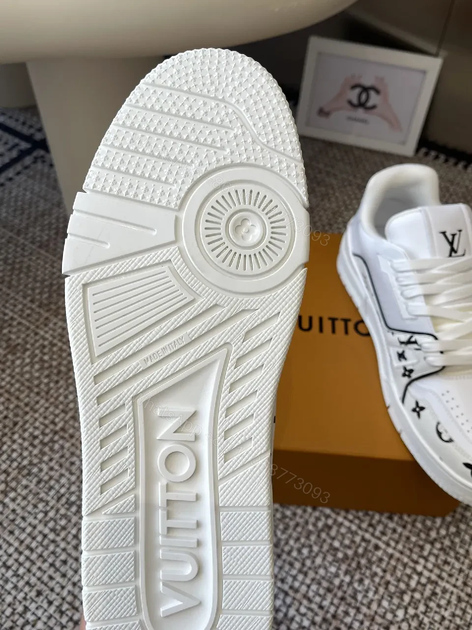 View 6 of Pattern-Statement White Leather High-Tops with LV Detailing