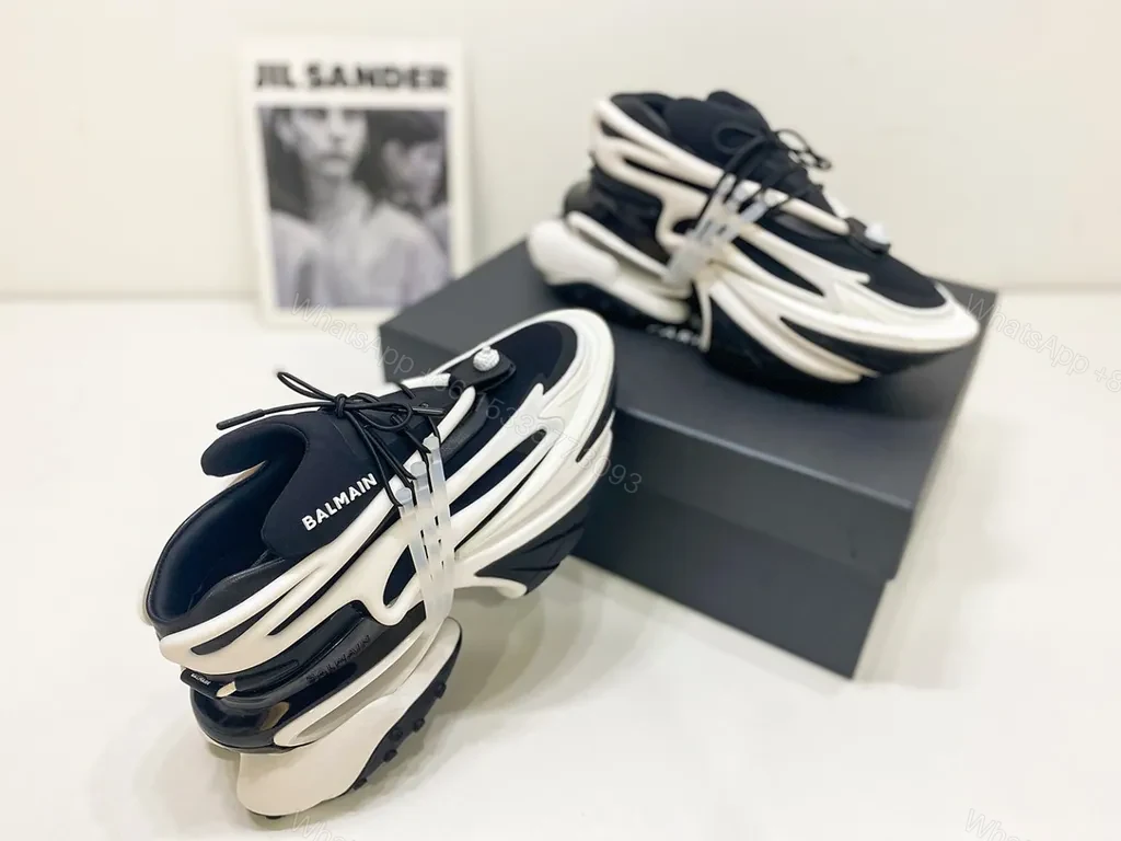 View 9 of Balmain-Style Chunky Sneakers: Premium Knit Leather, All-Day Comfort