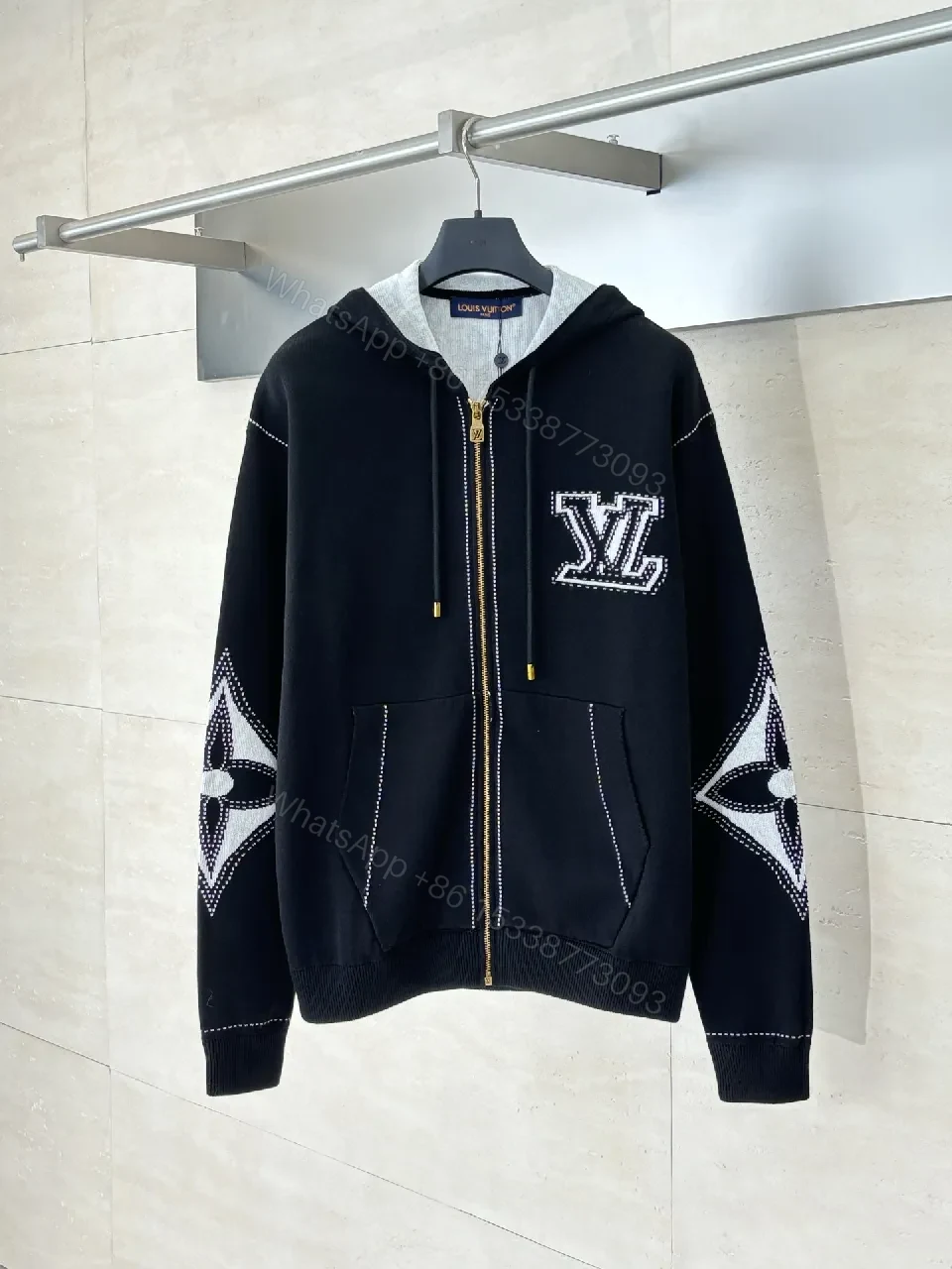 Oversized Zip Hoodie: Black Fleece, Gold Zipper, Luxe Monogram — view 1