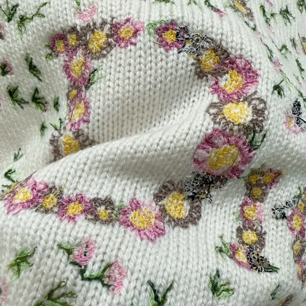 View 6 of Ivory Cotton Knit Tee + Floral Embroidered Luxe Style + Lightweight Comfort tee