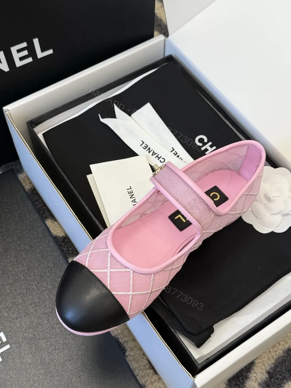 View 9 of Pink Quilted Mary Jane Sneakers with Black Cap & Gold Hardware