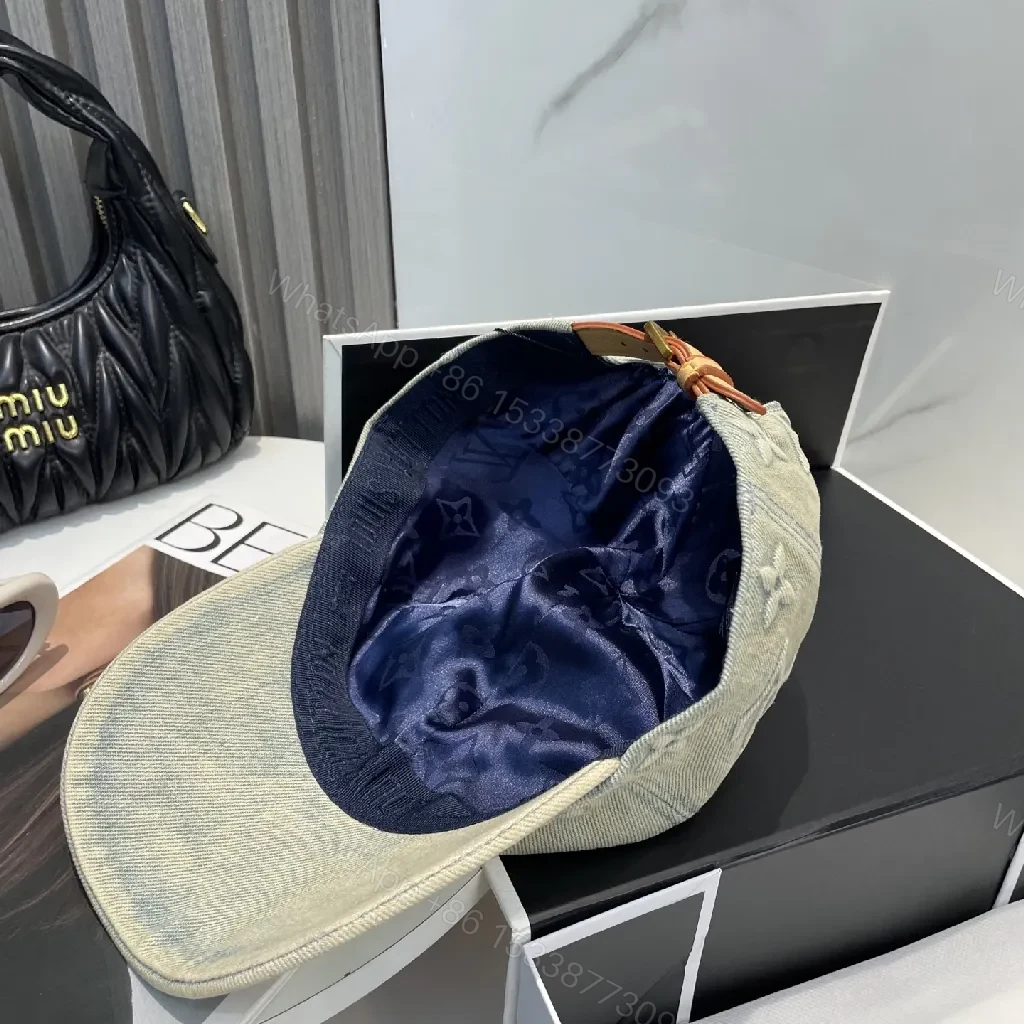 View 9 of Denim-Texture Cap: Luxe Monogram, Curved Brim, All-Day Comfort