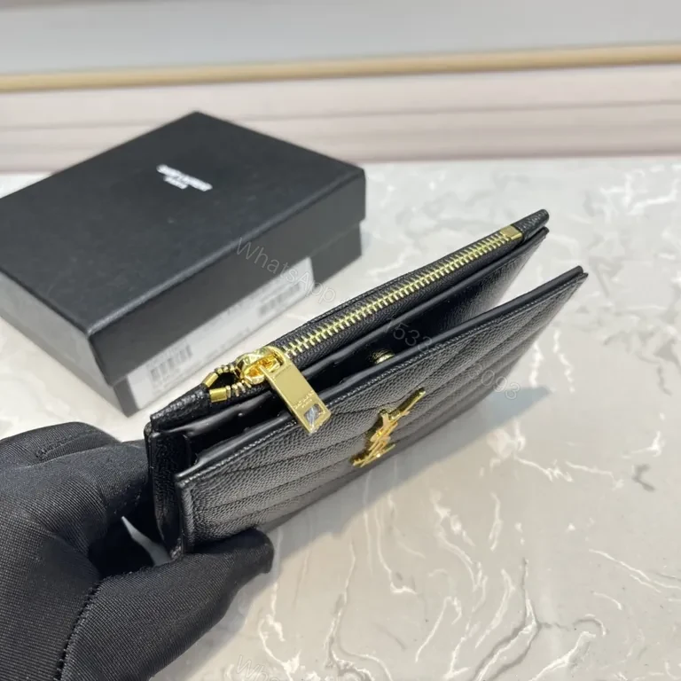View 9 of Chic Quilted Calfskin Wallet â€“ YSL Gold Logo Compact